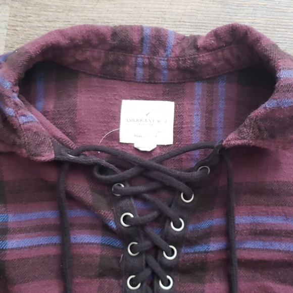 Distressed plaid lace up shirt - Picture 3 of 3